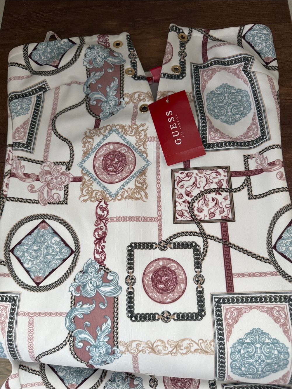 Guess Midi Dress with Blue and Mauve Medallion & Chain Print